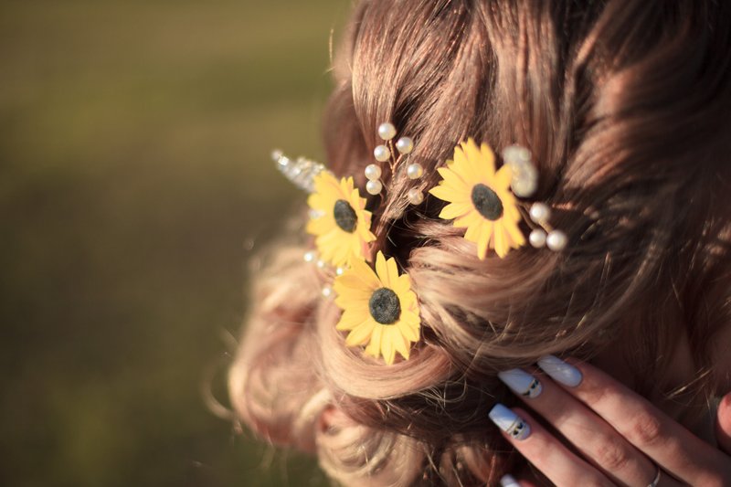 Sunflower hairpins for wedding. Summer headpiece with yellow flowers. - 发饰 - 其他材质 黄色