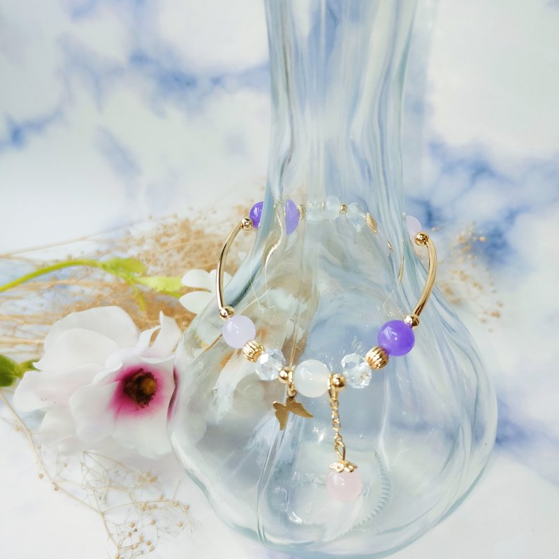 14K金包铜金款水晶玉髓幸运手链 时尚开运 弹性手链 - 手链/手环 - 其他金属 紫色