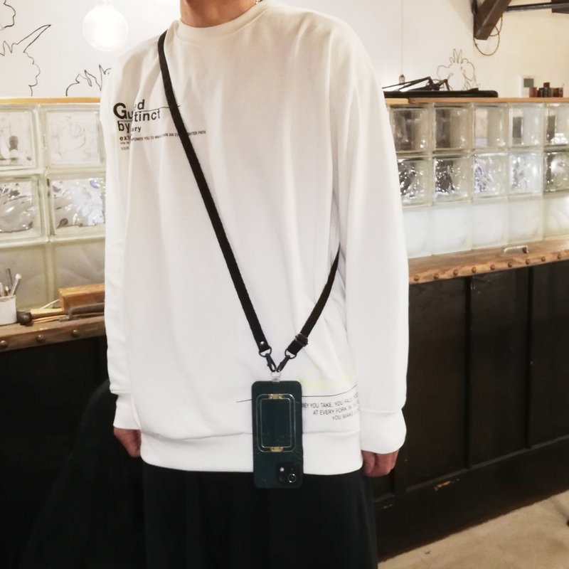 Recommended for men. Fashionable design Black color shoulder strap (C) for everyday use Wide smartphone strap with adjustable length - 手机壳/手机套 - 丝．绢 黑色