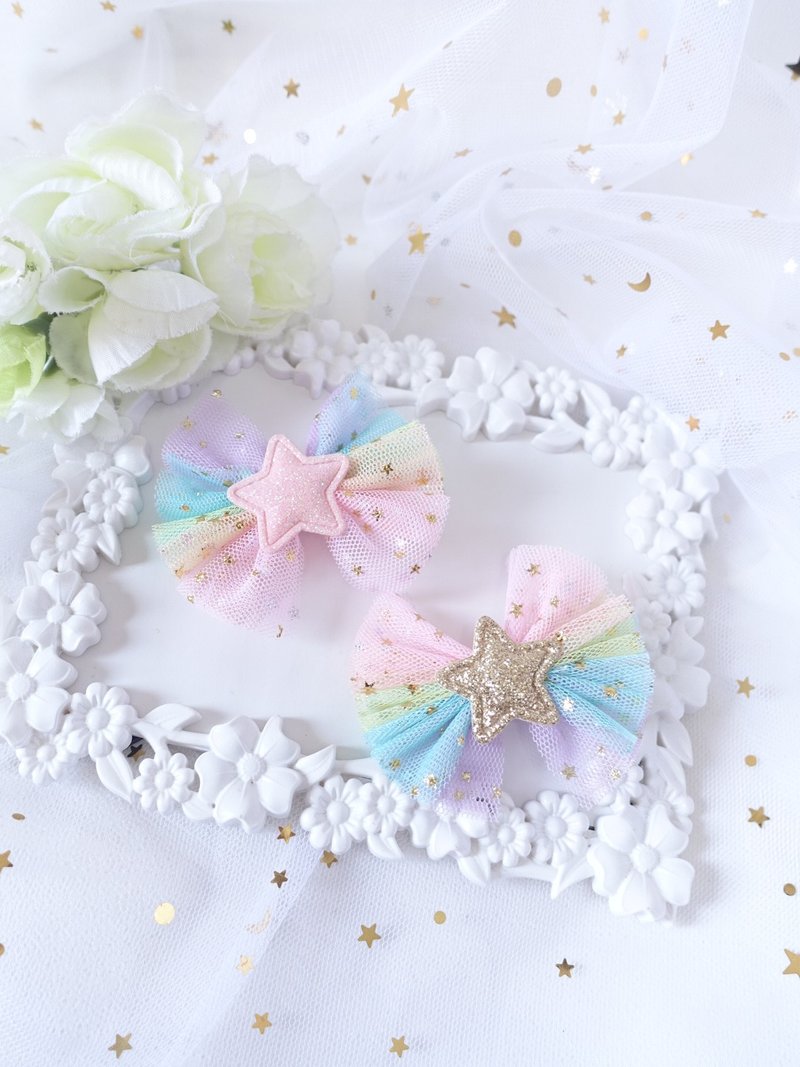 渐变七彩网纱星星 发夹 发圈 儿童头饰 - 发饰 - 其他材质 