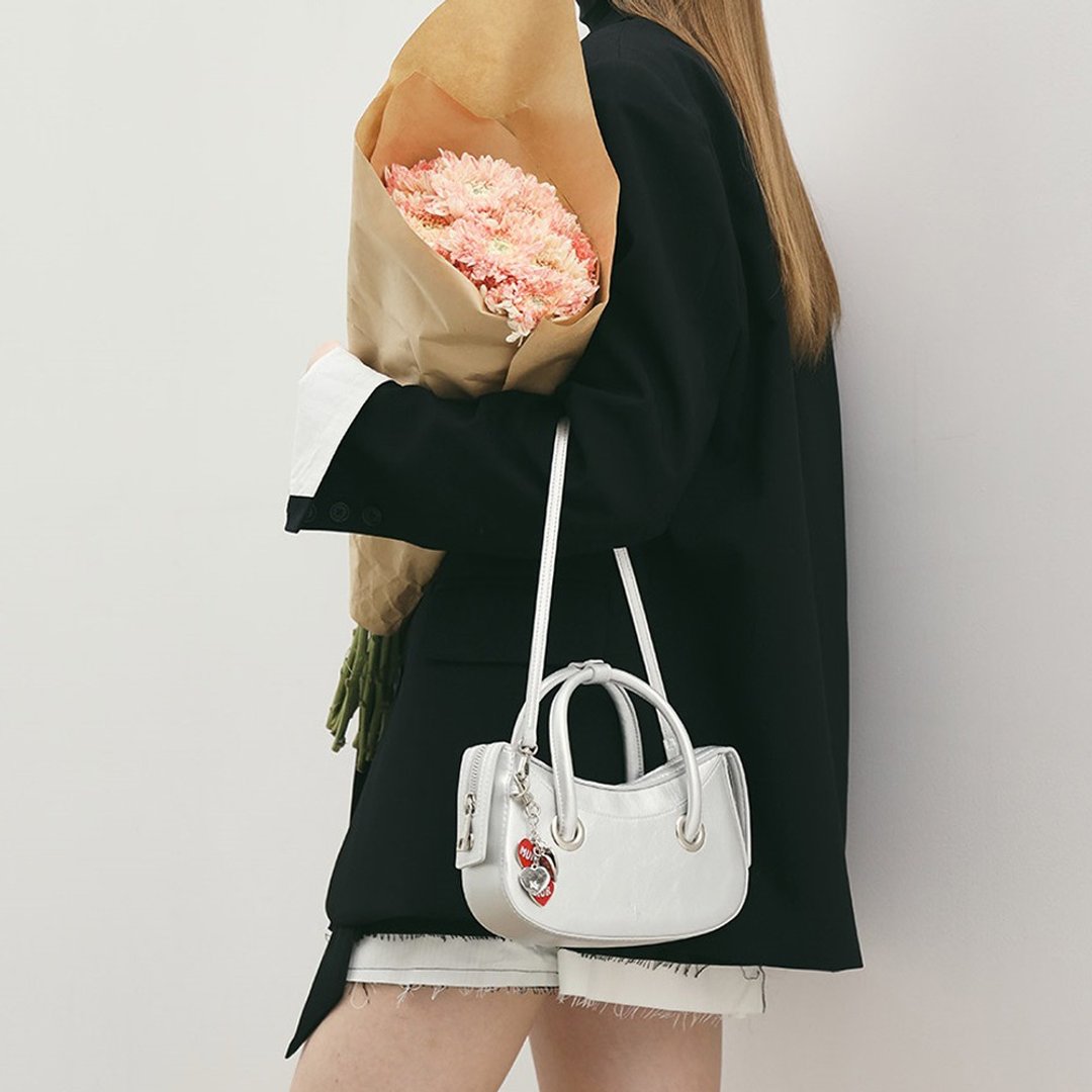 韩国制 MUR Pony Bag Vegan Leather 包包 (Crinkle Silver) - 侧背包/斜挎包 - 环保材料 
