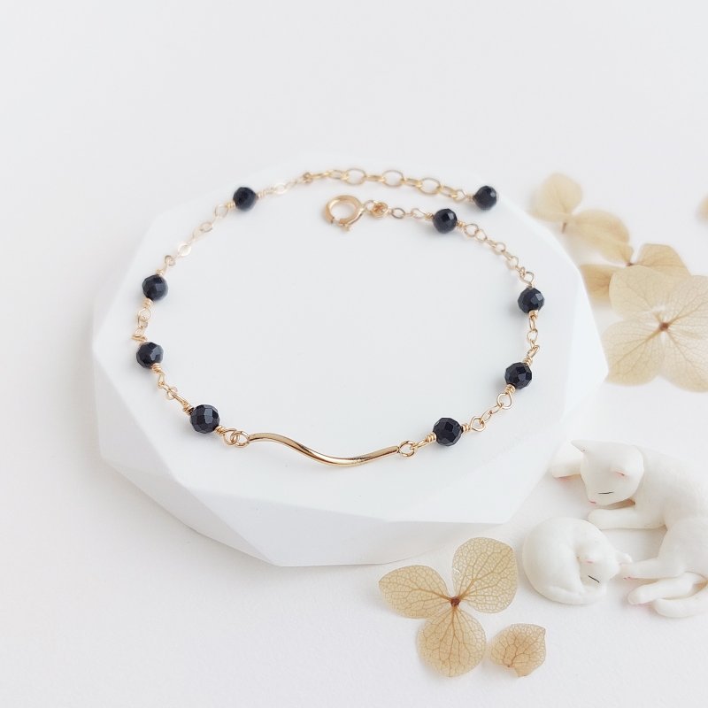 黑碧玺 x 14KGF流线手链 - 手链/手环 - 半宝石 黑色