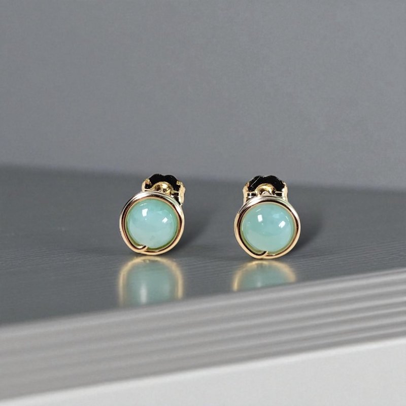 玉耳钉耳环 | 14K包金 | 925纯银 | 天然石 - 耳环/耳夹 - 宝石 绿色