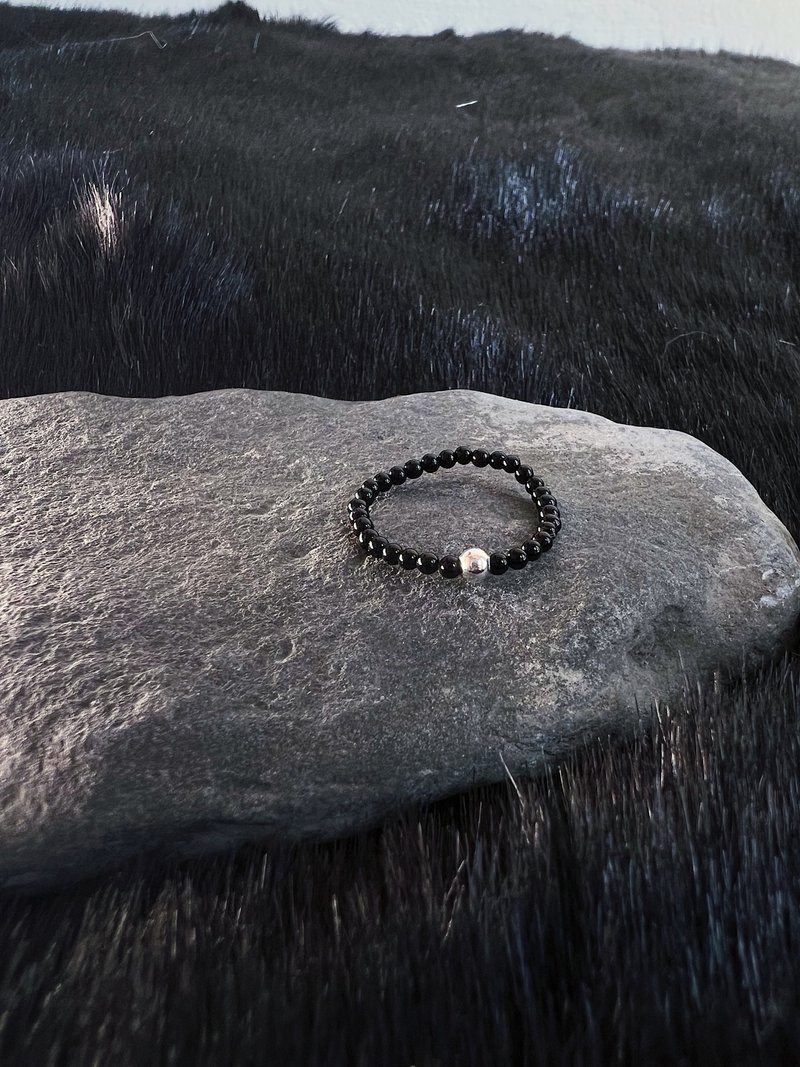 暗夜闪耀精灵 天然黑玛瑙宝石x925银 原创手作小众 串珠戒指 - 戒指 - 纯银 黑色