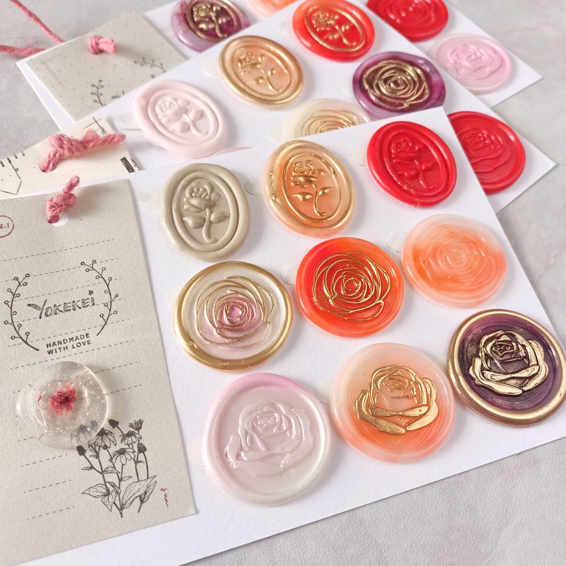 玫瑰花季主题手帐火漆蜡币福袋 Rose Themed Wax Seal Coin - 贴纸 - 蜡 