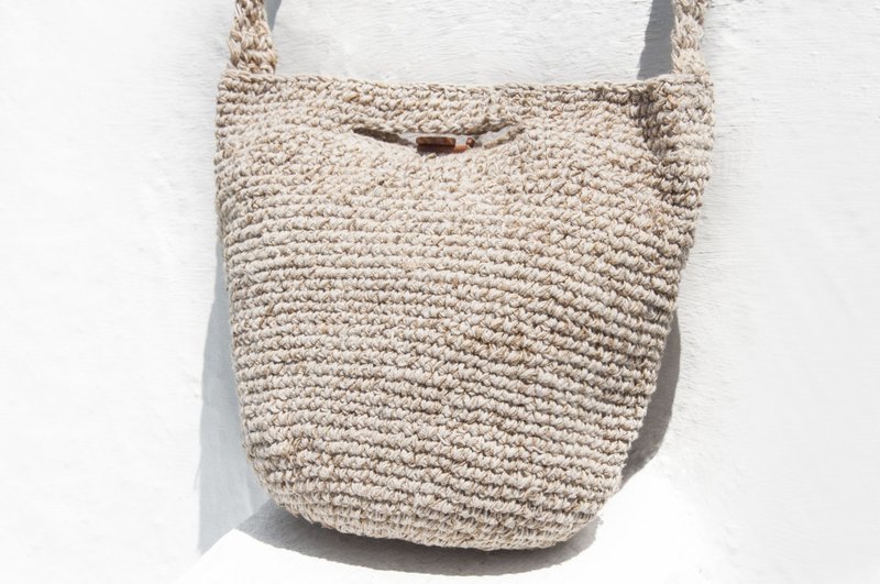 天然棉麻钩织轻便包/斜背包/侧背包/肩背包/购物袋/提袋-日本原味 - 侧背包/斜挎包 - 棉．麻 卡其色