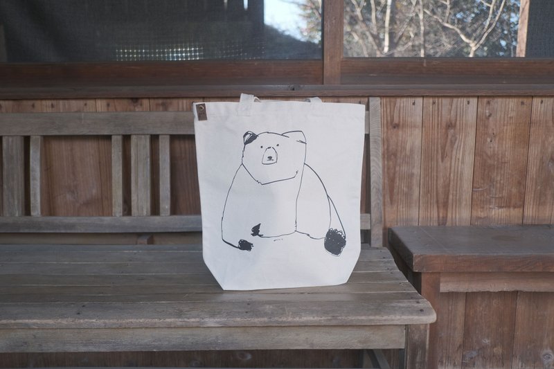 托特包 眼睛干干的熊 - 手提包/手提袋 - 棉．麻 白色