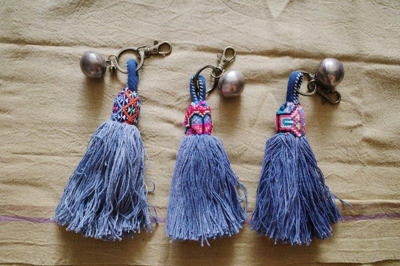 Remake 泰国手工流苏吊饰 蓝染 Aka族锡球 - 吊饰 - 棉．麻 