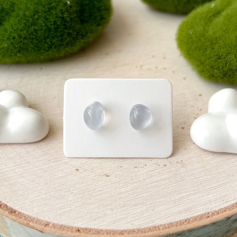 石光-天然矿石耳环-蓝玉髓08 - 耳环/耳夹 - 半宝石 蓝色