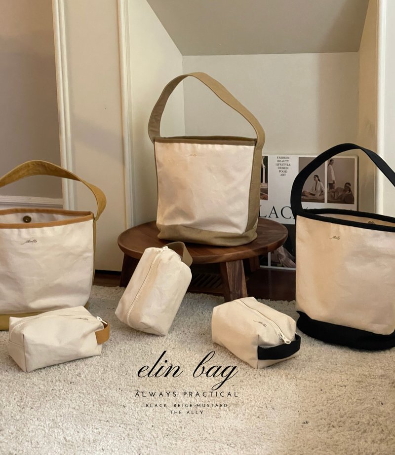 韩国 The Ally | Elin bag 엘린백 | 水桶包 | 附小收纳包 - 束口袋双肩包 - 其他材质 卡其色