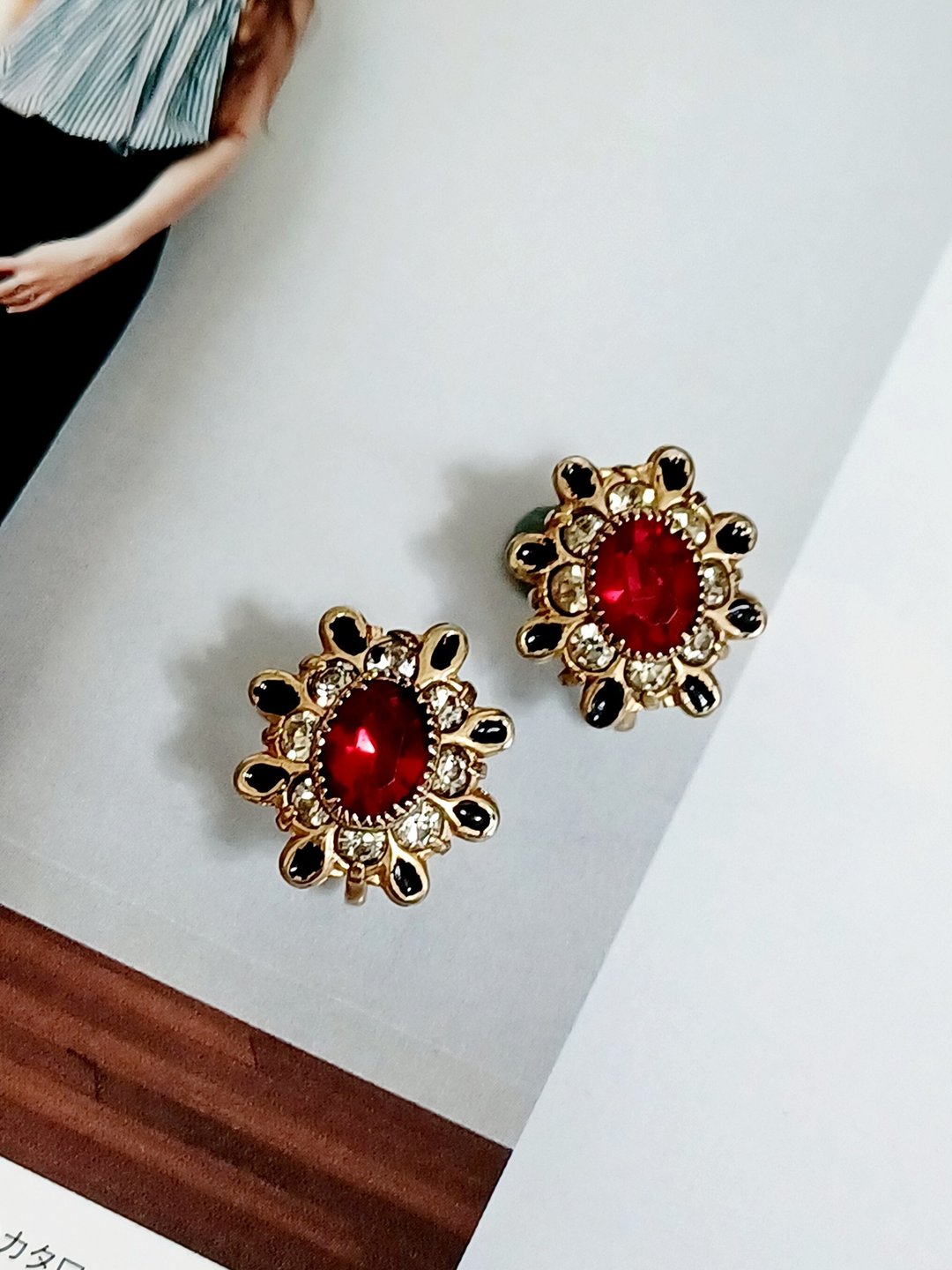 vintage jewelry  古董巴洛克璀璨莱茵夹式耳环 - 耳环/耳夹 - 其他金属 