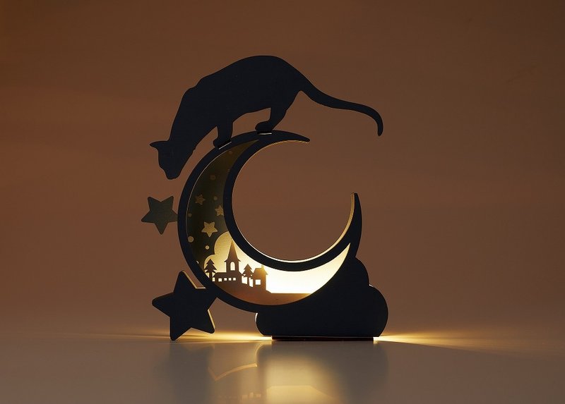 SETO CRAFT 3D 木制 DIY 猫形氛围小夜灯 - 猫与城市 - 灯具/灯饰 - 木头 卡其色