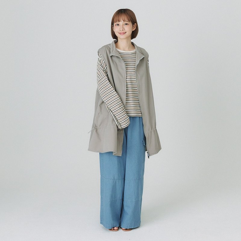 【Simply Yours】抽绳口袋长版背心 灰F - 女装背心 - 棉．麻 灰色