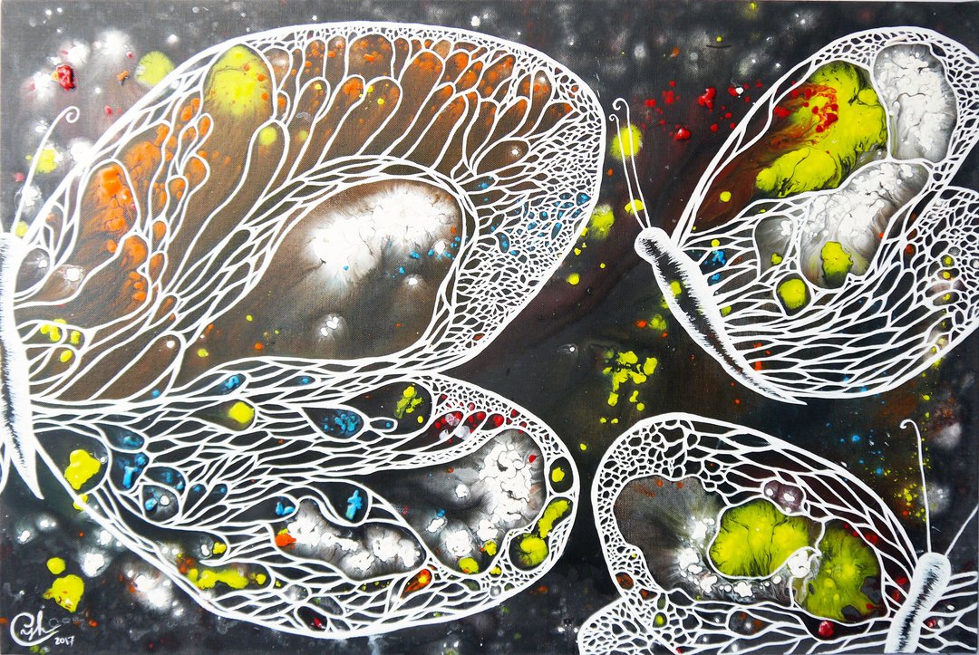 蝴蝶绘画－盛开 - 海报/装饰画/版画 - 棉 黑色