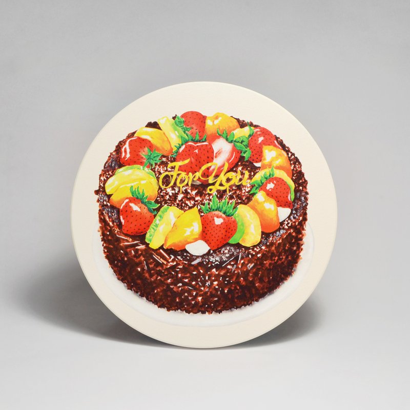 吸水陶瓷杯垫-黑森林生日蛋糕(送贴纸)(可加购定制文字) - 杯垫 - 陶 咖啡色