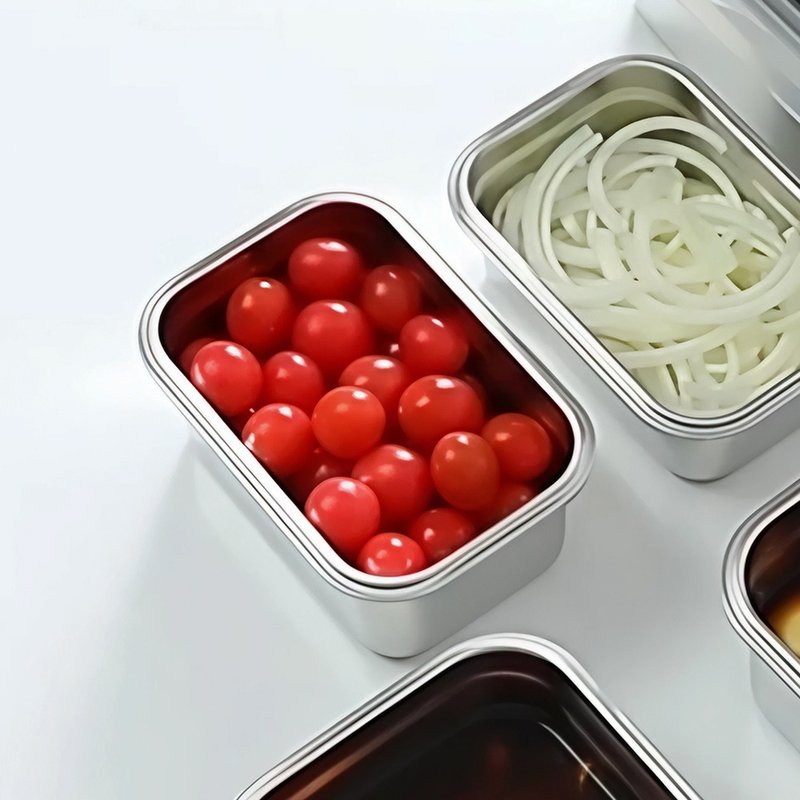 日本霜山 卡扣式304不锈钢保鲜盒(附盖)-800ml-3入 - 便当盒/饭盒 - 不锈钢 银色