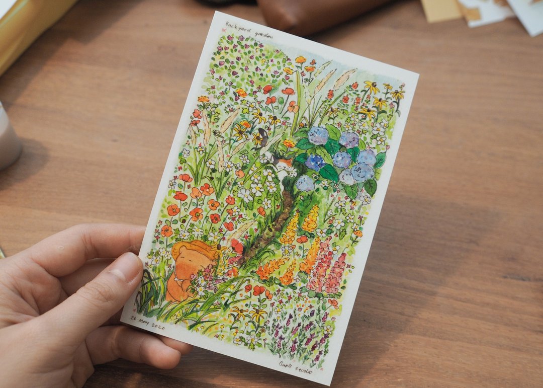 明信片 熊熊兰姆采集后院花园的花朵 - 卡片/明信片 - 纸 多色