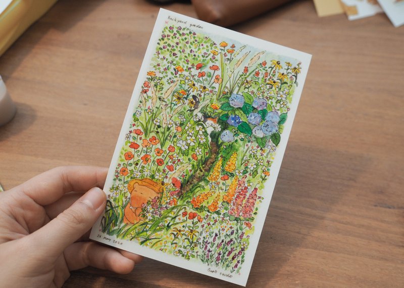 明信片 熊熊兰姆采集后院花园的花朵 - 卡片/明信片 - 纸 多色