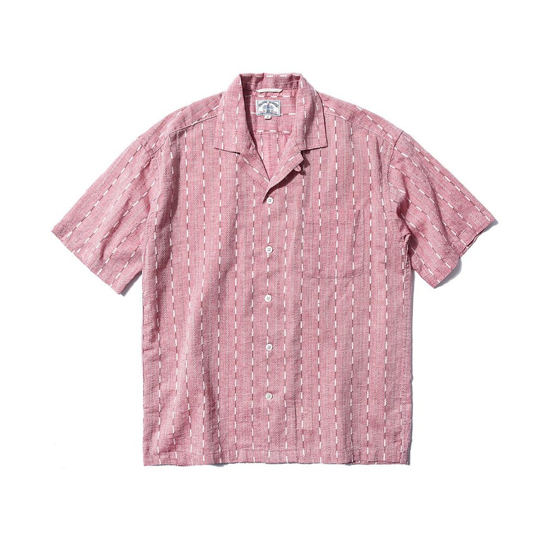 ISLAND SCOUTS 复古麻棉夏威夷衬衫系列 -复古红色提花条 - 男装衬衫 - 棉 红色