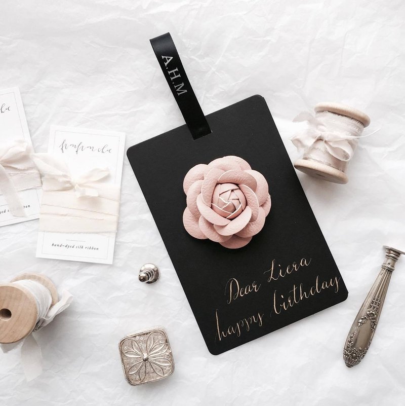 Camellia山茶花之恋 calligraphy card - 卡片/明信片 - 纸 粉红色