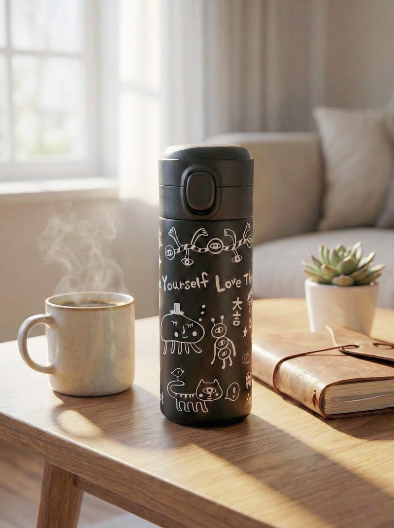 涂鸦风格保温瓶 - 保温瓶/保温杯 - 不锈钢 黑色