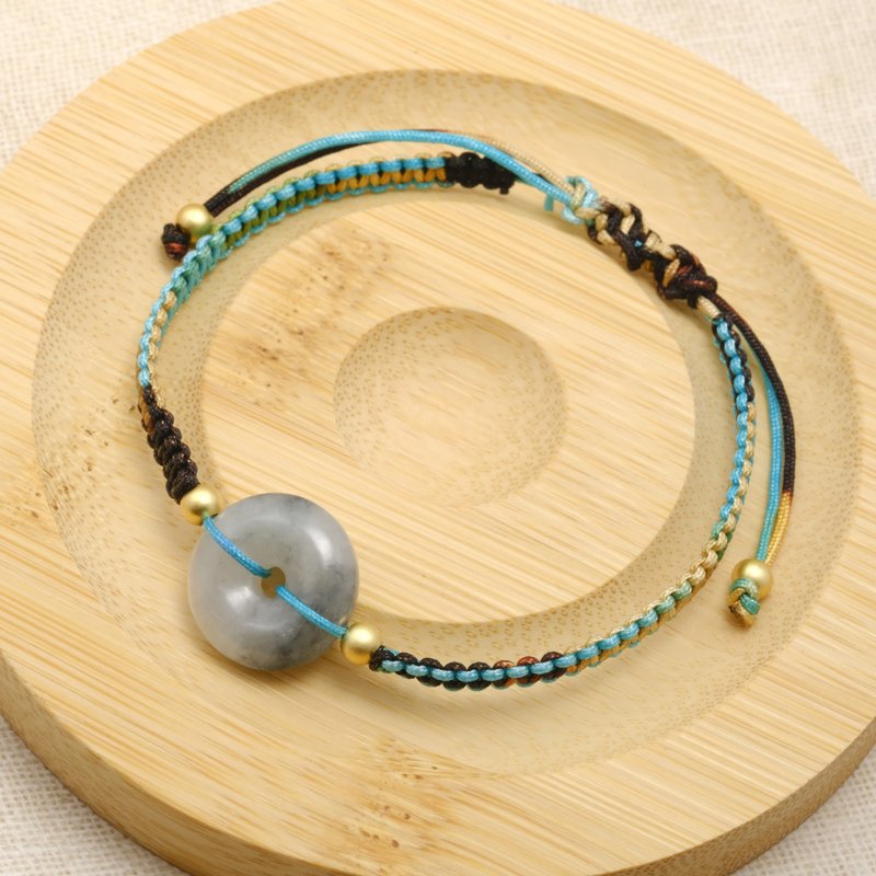 【愿·平安】冰种乌鸡平安扣编织手链 | 天然缅甸A货翡翠 | 送礼 - 手链/手环 - 玉石 灰色