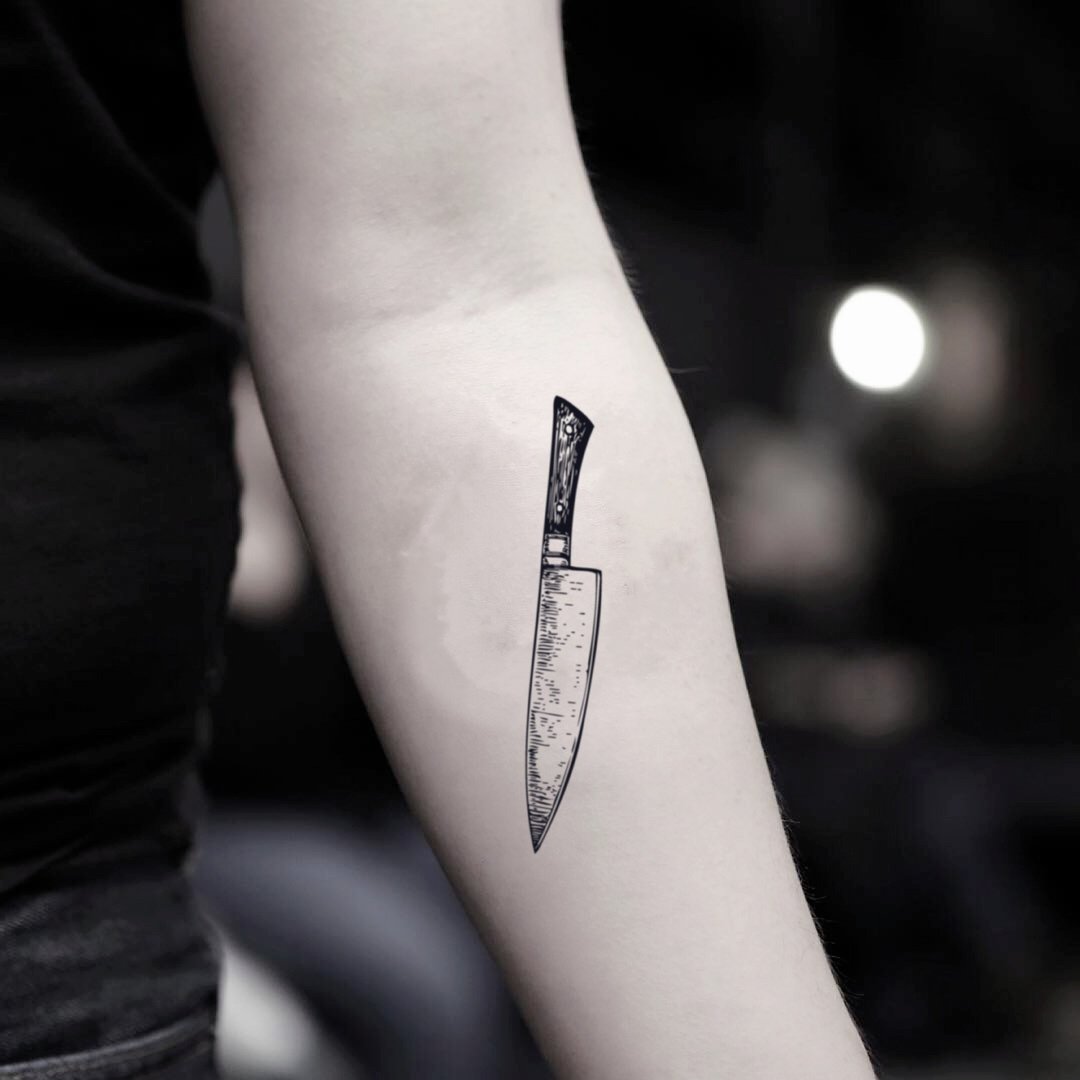 OhMyTat 厨师刀 Chef Knife 刺青图案纹身贴纸 (2 张) - 纹身贴 - 纸 黑色