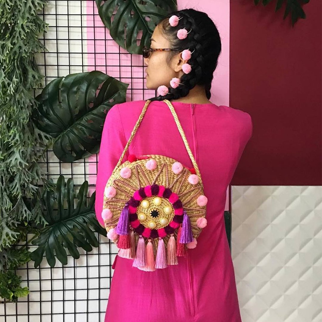 boho circle bags pink shade - 侧背包/斜挎包 - 其他材质 粉红色