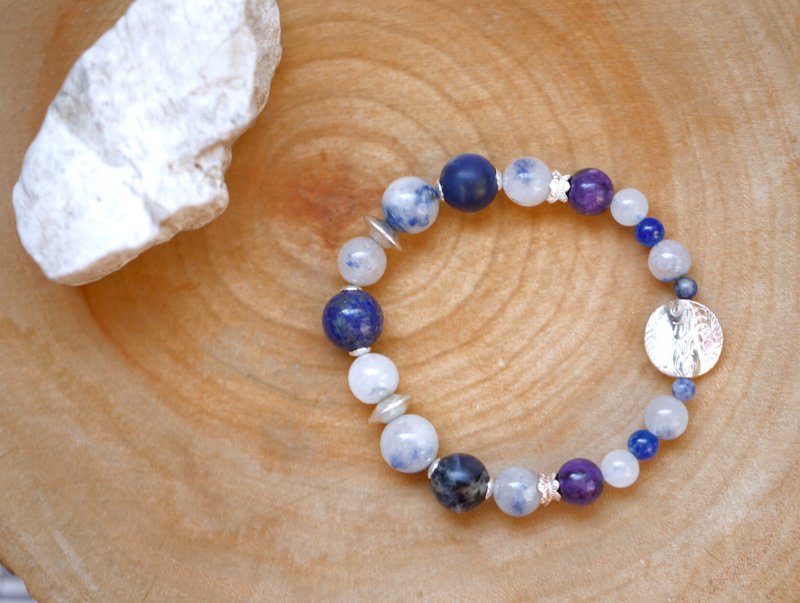 双鱼||青花瓷||系列。蓝线石/紫龙晶/青金石/苏打石 - 手链/手环 - 水晶 蓝色
