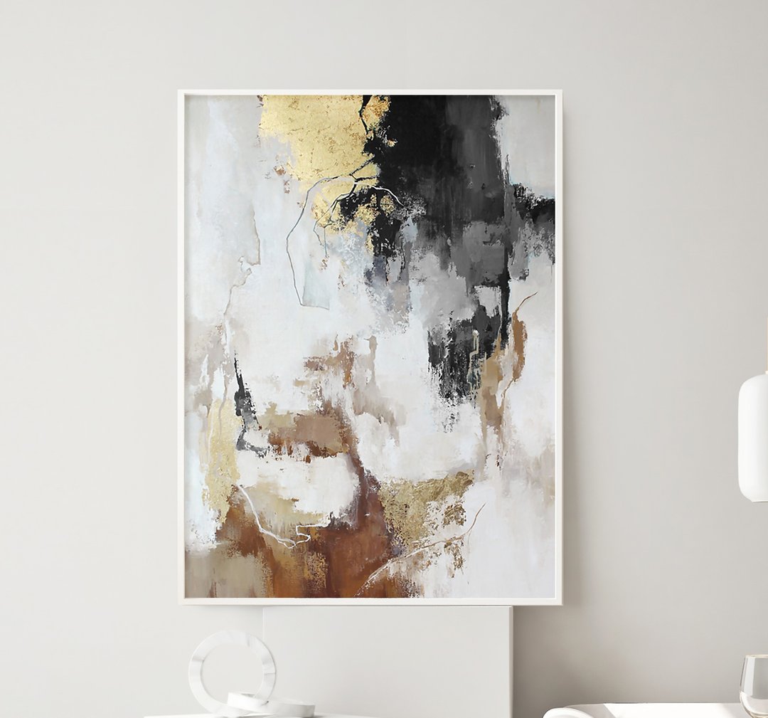 灰色画|灰金画 |金灰色抽象画|灰色通量 2 - 墙贴/壁贴 - 棉 灰色