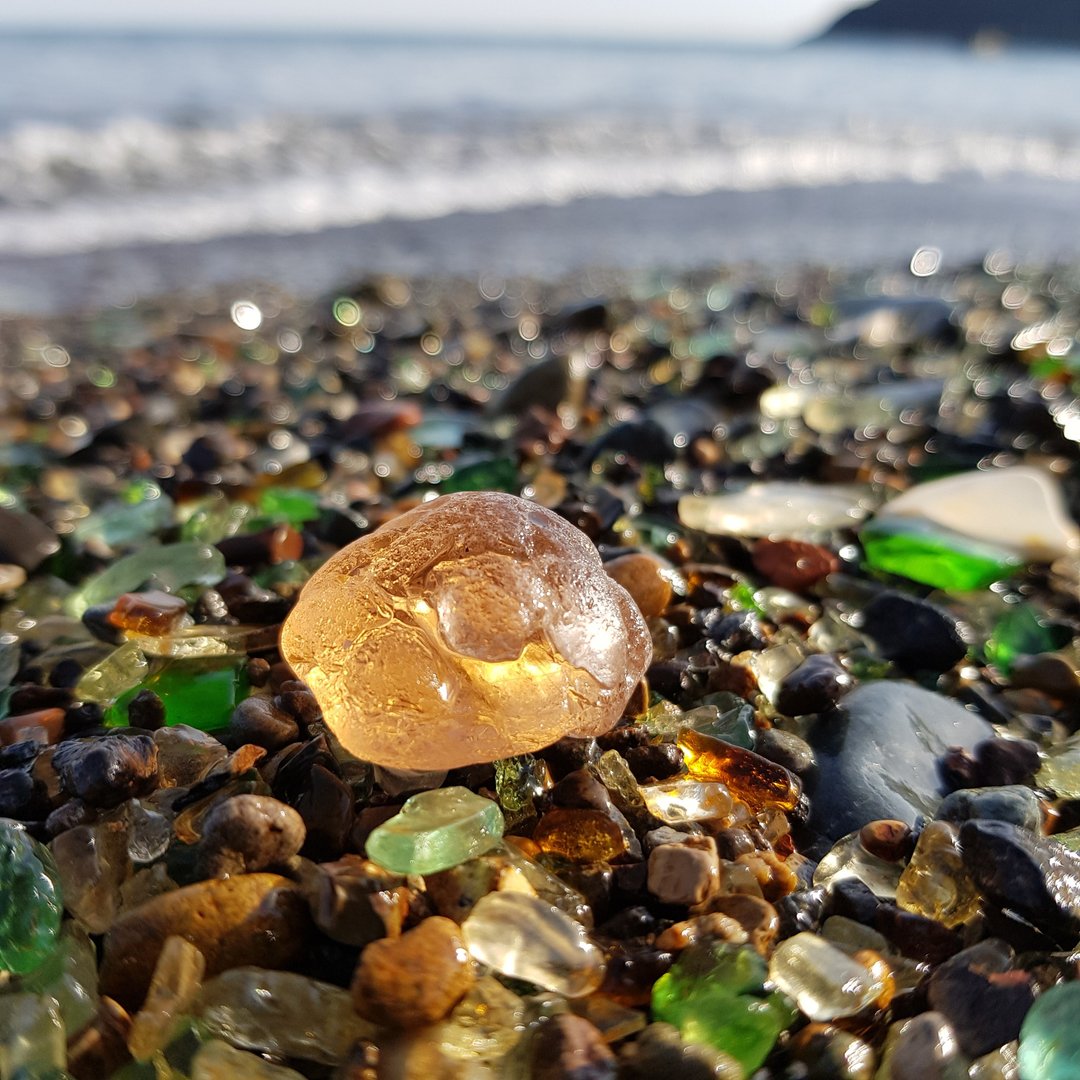 Crackle peach sea glass. Real sea glass. P024 - 其他 - 玻璃 橘色