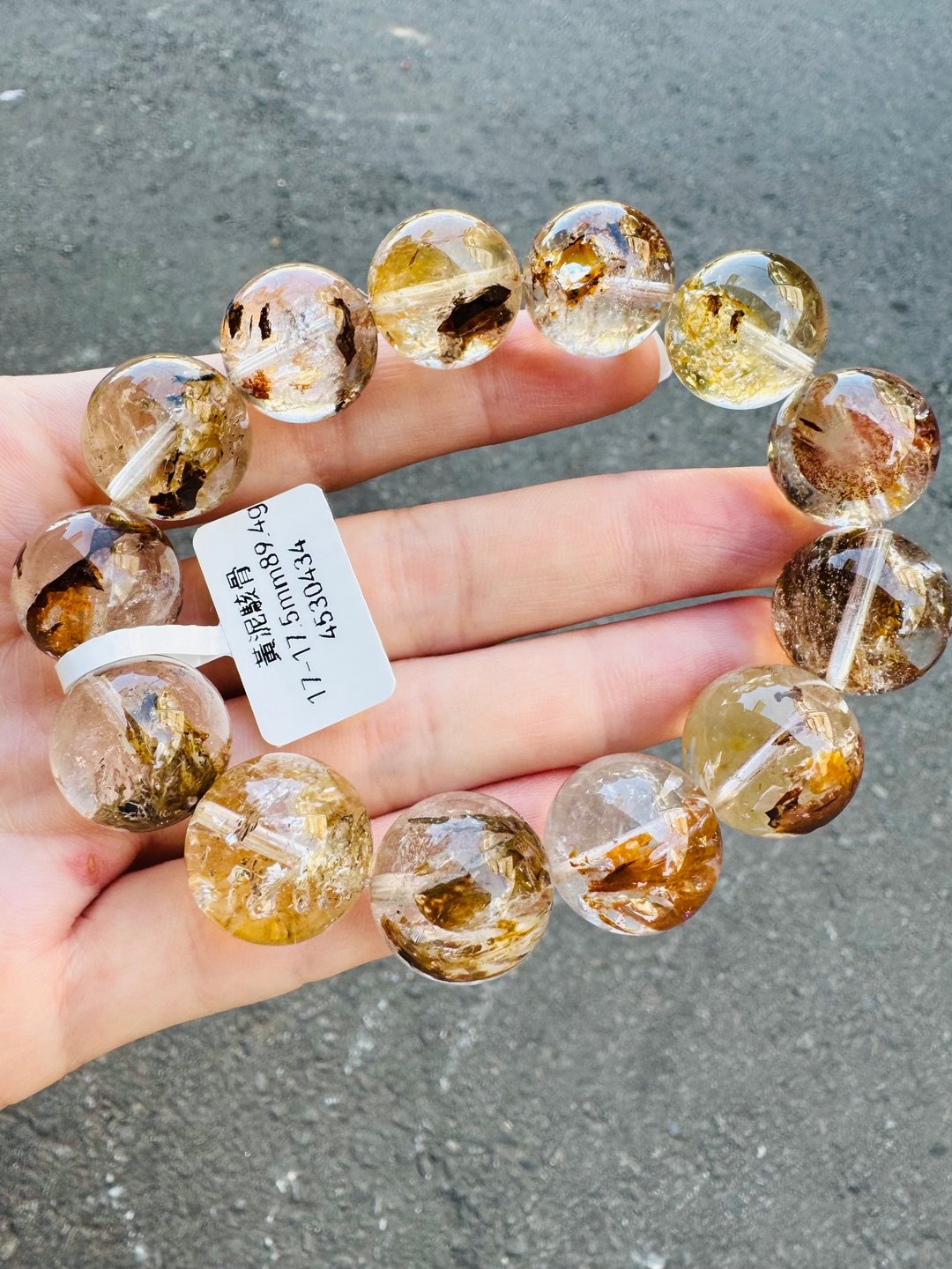 精品天然黄红泥骸骨闪灵水晶 17-17.5mm89.4g 好运稳定情绪净化洞察 - 手链/手环 - 水晶 红色