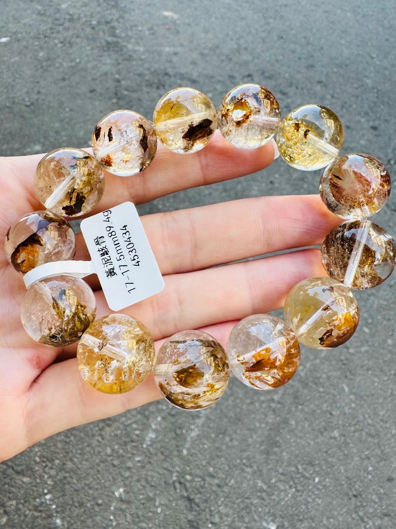 精品天然红泥骸骨闪灵水晶17-17.5mm89.4g好运稳定情绪净化洞察力 - 手链/手环 - 水晶 红色