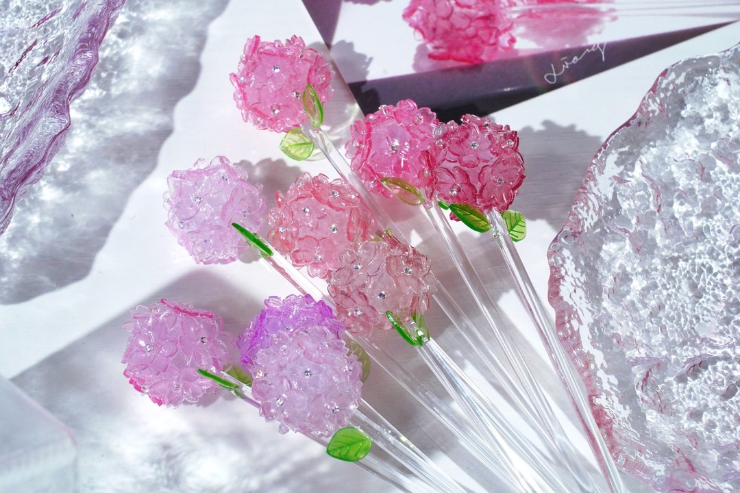 小龟手工 樱-十二时辰樱花棒 原创树脂滴胶玻璃摆件 永生装饰 - 摆饰 - 树脂 粉红色