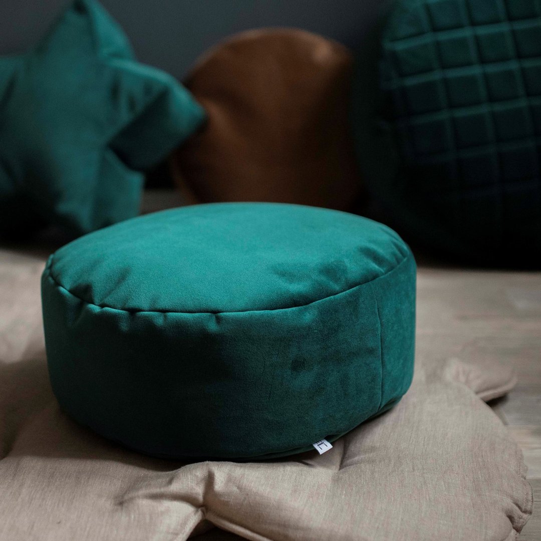 Emerald green velvet round bean bag chair - toddler nursery floor cushion - 椅子/沙发 - 其他材质 绿色