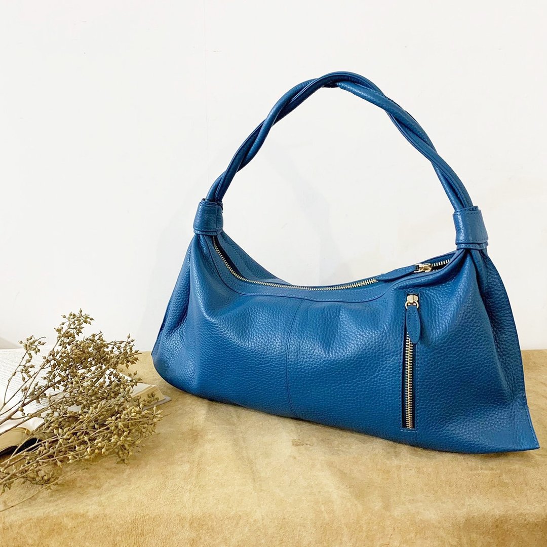 Twisted hand handbag S M1071 - 手提包/手提袋 - 真皮 蓝色