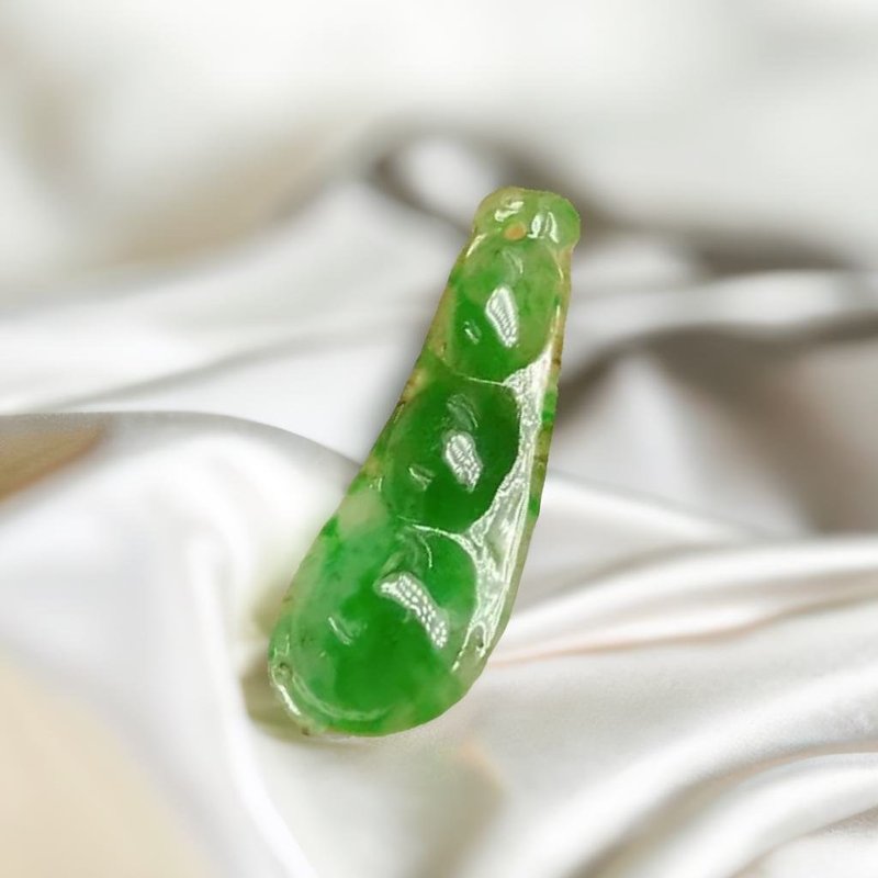 【福寿】冰飘阳绿翡翠福豆  | 天然缅甸玉A货翡翠 | 送礼 - 吊饰 - 玉石 绿色