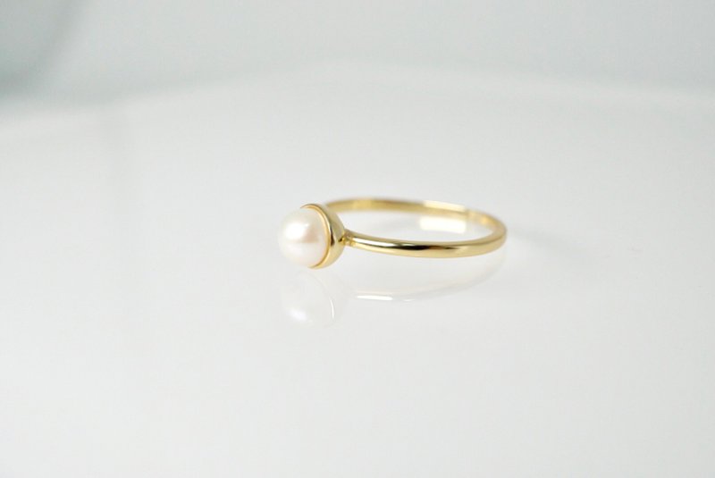 半圆托正圆珍珠925纯银戒指 (银/玫瑰金/18K金) | 珍珠系列 - 戒指 - 珍珠 白色