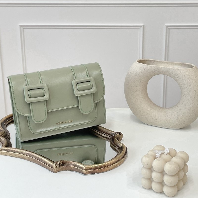 CHERRY 樱桃爆裂纹 S size 斜背包 | 抹茶绿 - 侧背包/斜挎包 - 人造皮革 绿色