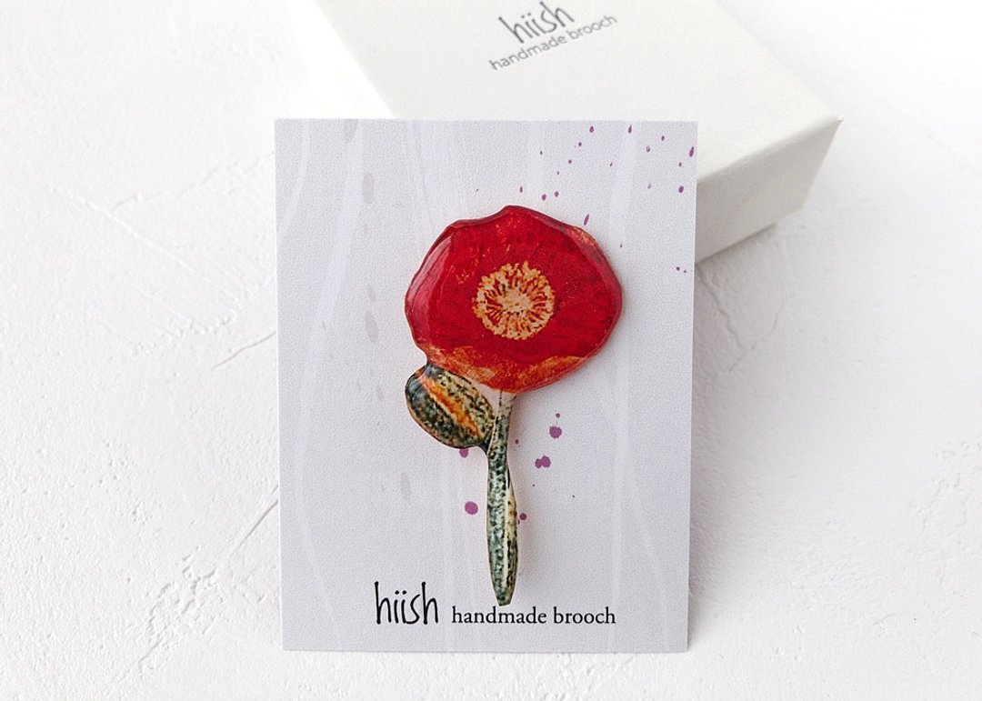 Red poppy brooch - 胸针 - 树脂 红色