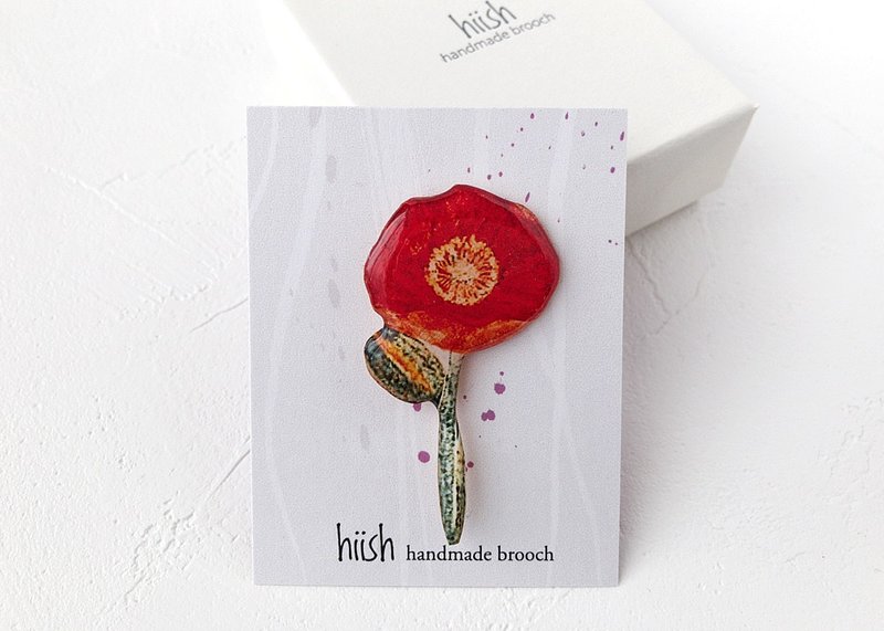 Red poppy brooch - 胸针 - 树脂 红色