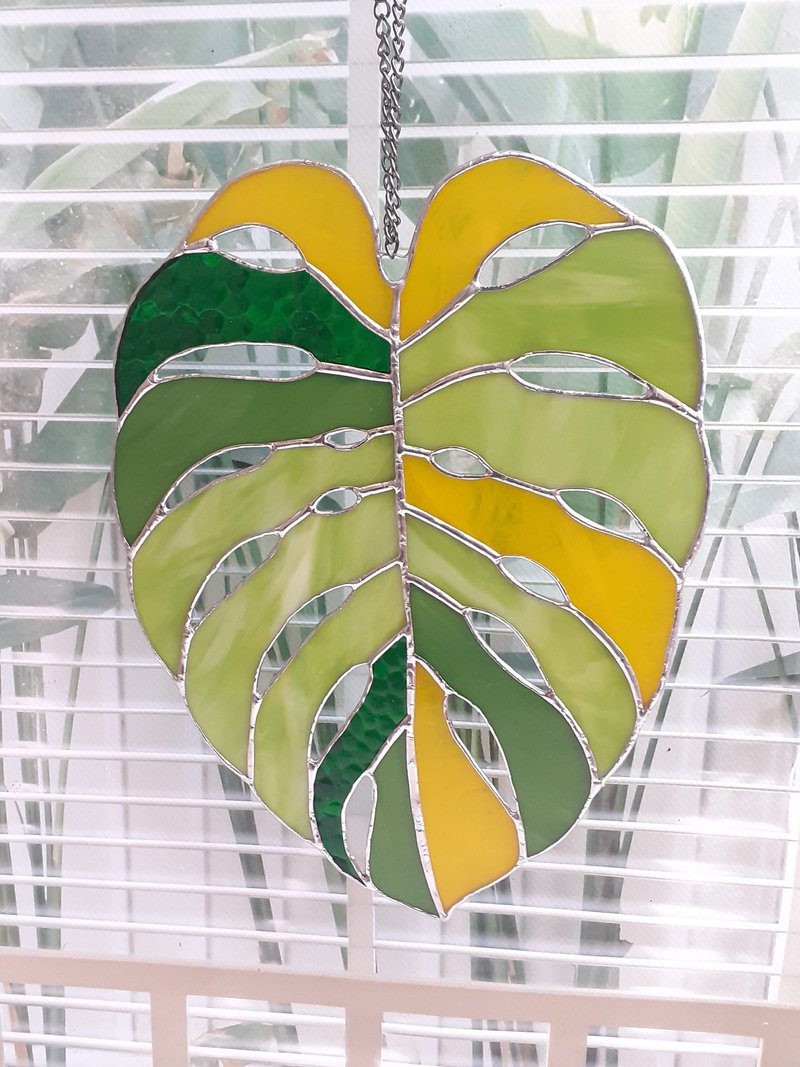 龟背竹叶彩色玻璃捕光器彩色玻璃多肉植物捕梦网 - 墙贴/壁贴 - 玻璃 绿色