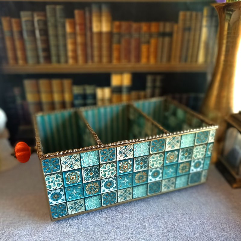 桌面收纳、笔刷架、化妆品收纳、面纸盒套、厨房收纳 - 收纳用品 - 木头 蓝色