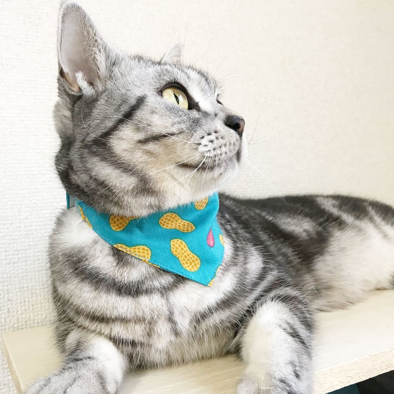 Lemon Pattern Cat Bandana Collar Safety Buckle Safety Collar - 项圈/牵绳 - 棉．麻 蓝色