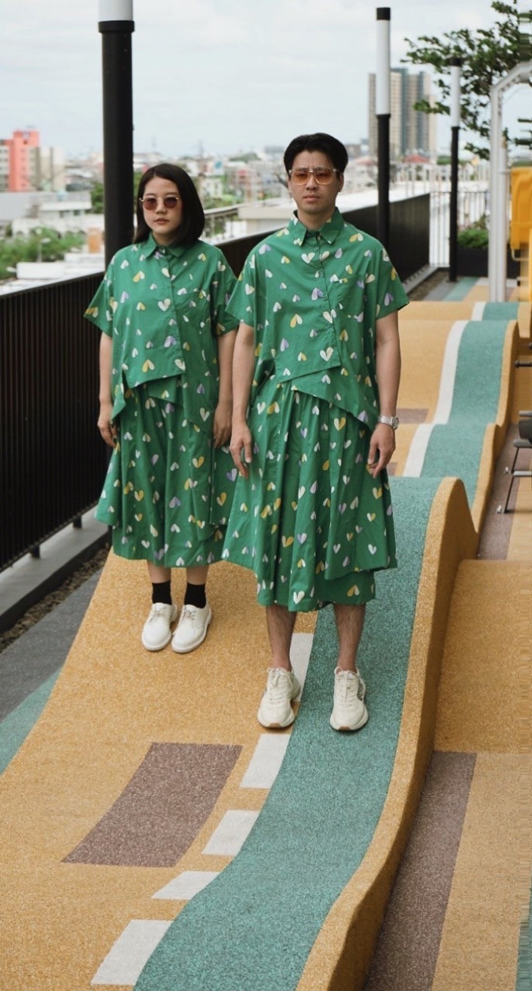 Highly mini heart green - 男装衬衫 - 棉．麻 
