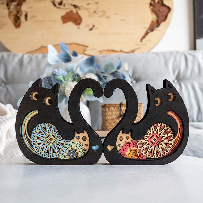 爱心猫|桌面创意小摆件可爱工艺品专属定制刻字情侣礼物 - 摆饰 - 木头 