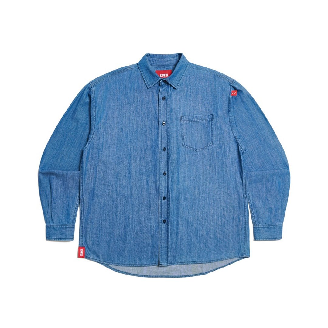 EDWIN 男装 大宽版牛仔长袖衬衫 (中古蓝) #衬衫 - 男装衬衫 - 棉 蓝色