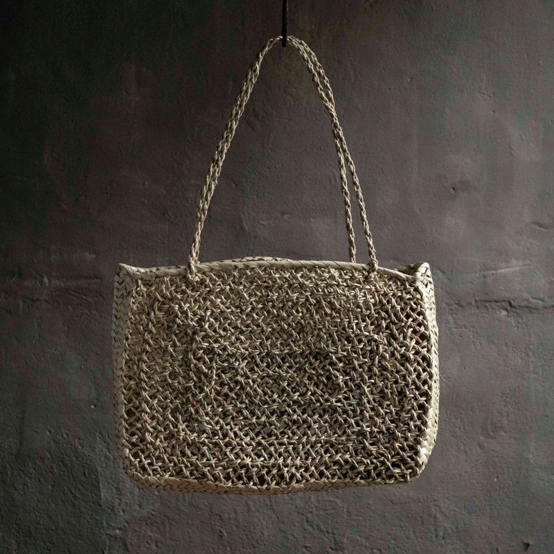 镂空方形编织袋 - 手提包/手提袋 - 植物．花 咖啡色