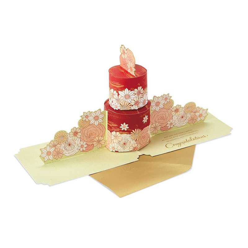 花朵双层蛋糕【Hallmark-Eight Bamboo传统古风卡片 结婚贺喜】 - 卡片/明信片 - 纸 多色