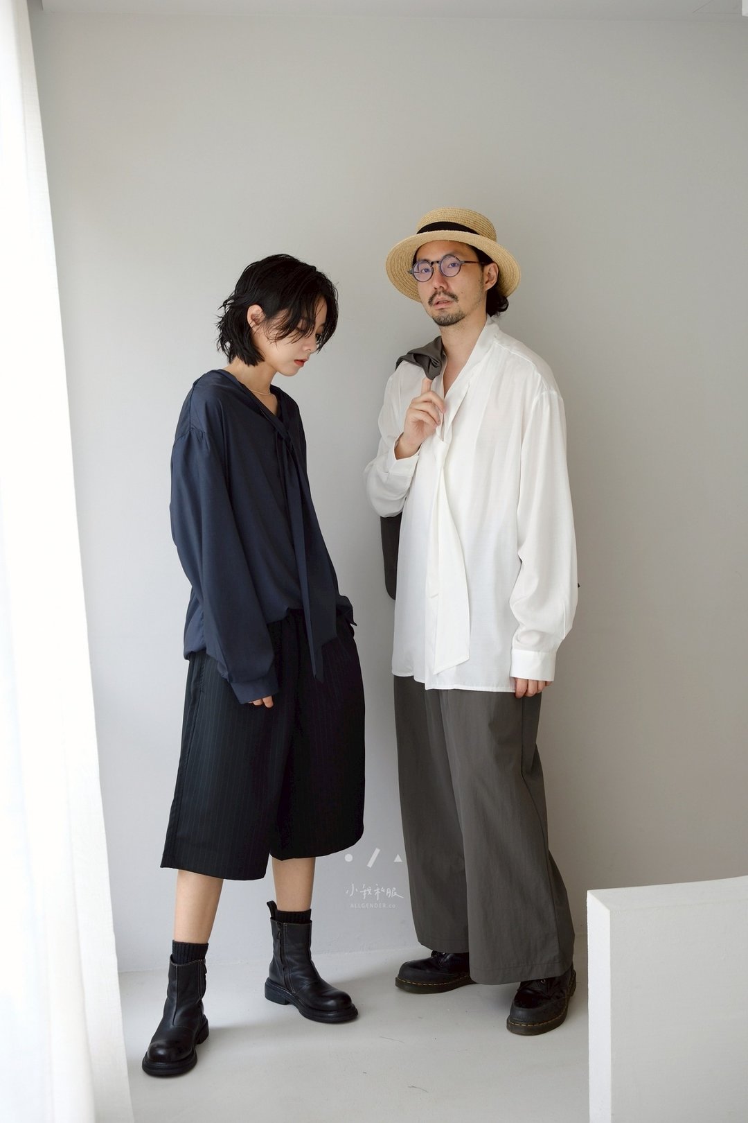 海王慵懒法式领带宽松衬衫 - 2色 - 法式白 - 男装衬衫 - 其他人造纤维 白色
